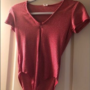 Red Ribbed Zip Up Bodysuit
